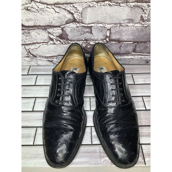 MORESCHI Black Leather Ostrich Cap Toe Oxfords Dress Shoes Men’s Sz 12M US/45EU main image 11